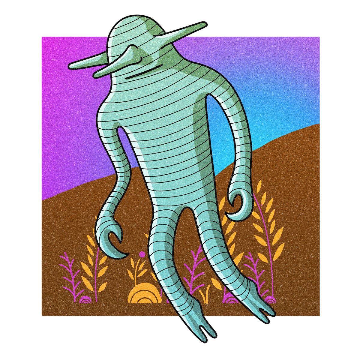 The Pascagoula Aliens, drawn as an extraterrestrial and robotic said to live in Mississippi.