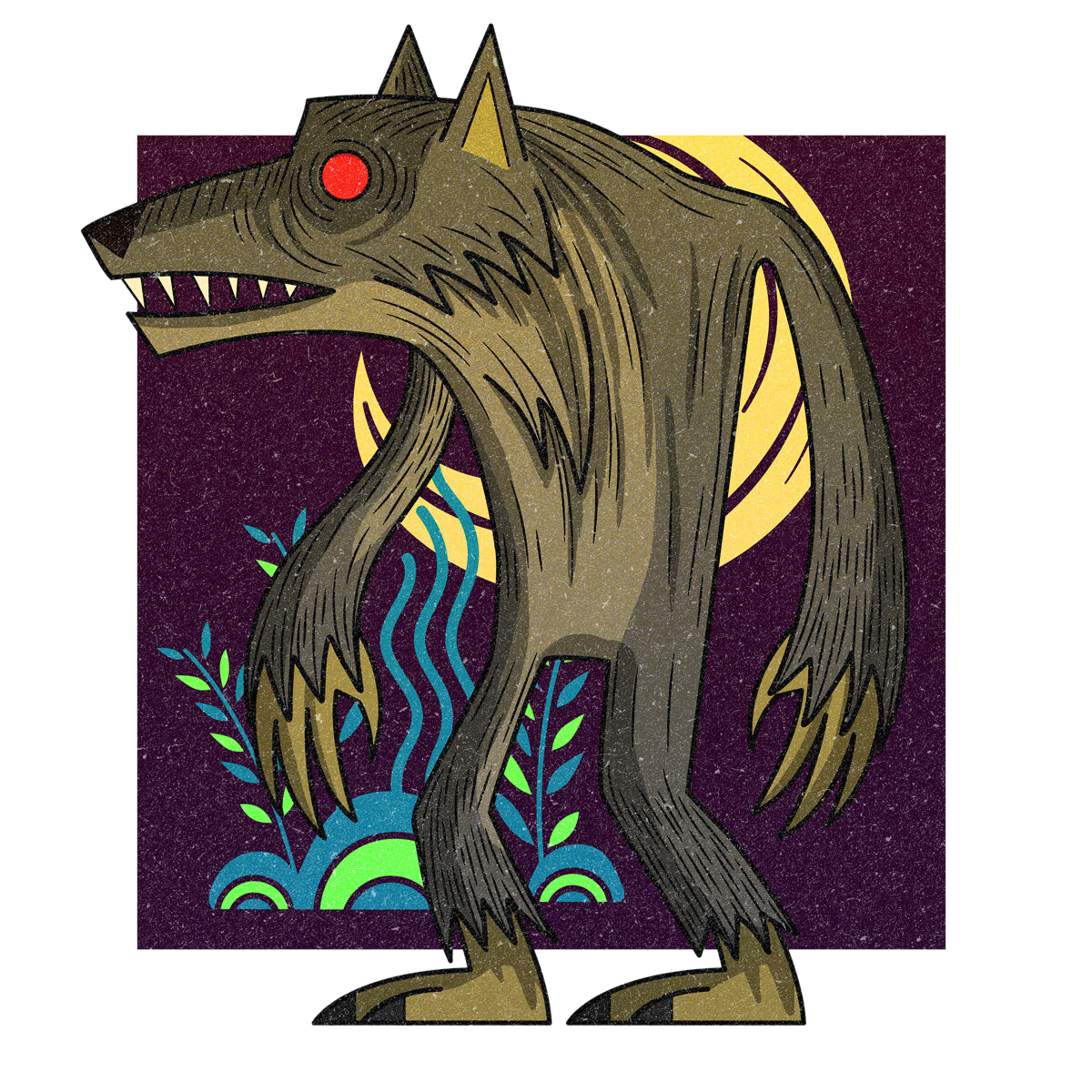 The Rougarou, drawn as a werewolf and shapeshifter said to live in Louisiana.
